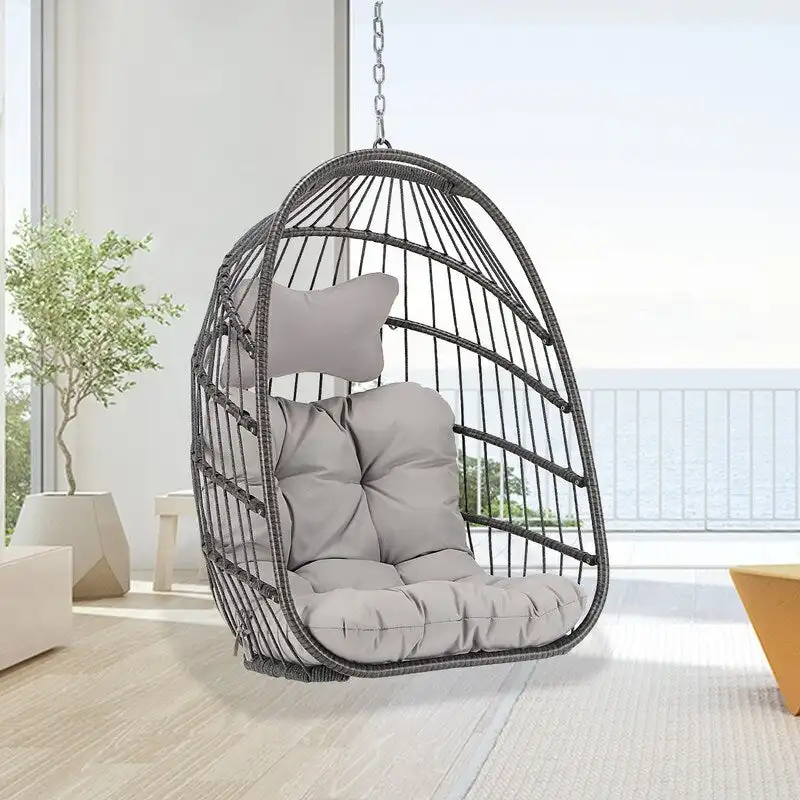 Hanging Egg Chair with PE Rattan & Powder-Coated Frame, 350 lb Capacity, Indoor/Outdoor Use