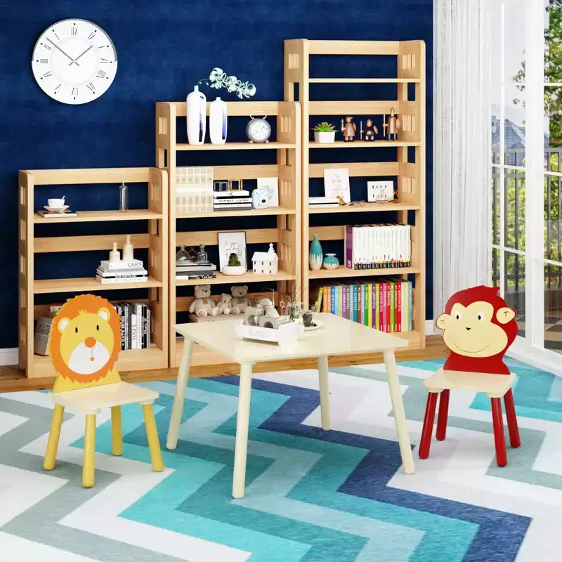 Whisen 5 Piece Kiddy Table and Chair Set , Kids Wood Table with 4 Chairs Set Cartoon Animals