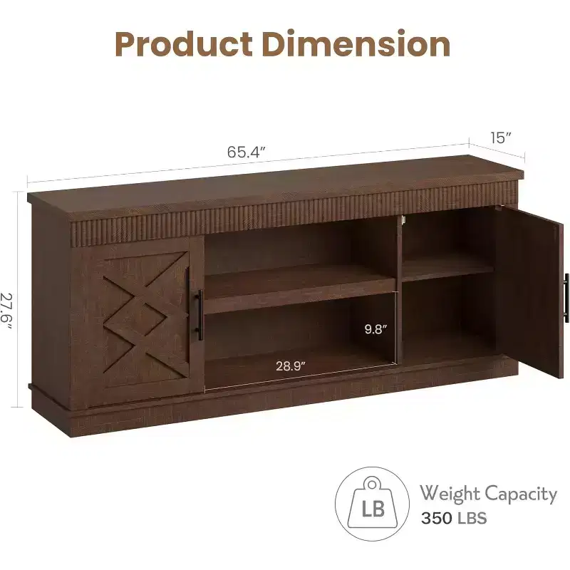 COZONY Fluted Barn Door TV Stand Farmhouse Entertainment Center with Storage for Living Room