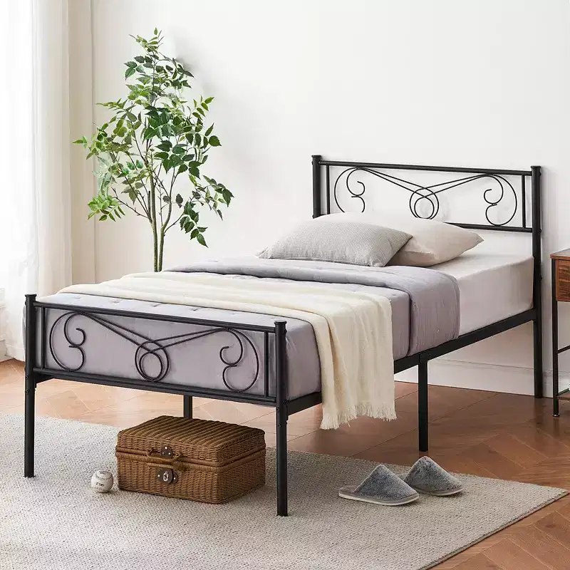 Whizmax Bed Frame Platform with Headboard and Footboard Metal Bed Mattress Foundation with Storage, No Box Spring Needed, Black