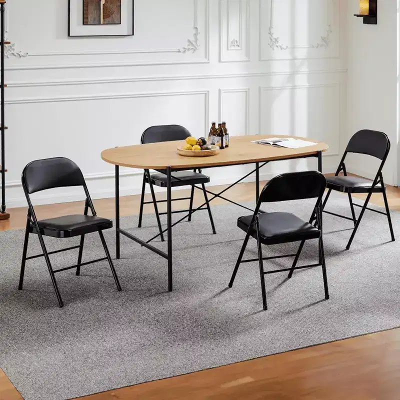 MAYEERTY Folding Chair 4Pcs Leather Padded Outdoor Indoor for Home Office Party Comfy Black