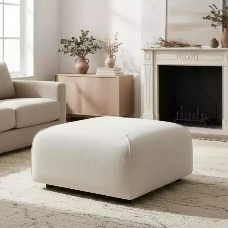 Modern Upholstered Square Ottoman, Polyester & Foam, Solid Wood Frame, 29.75