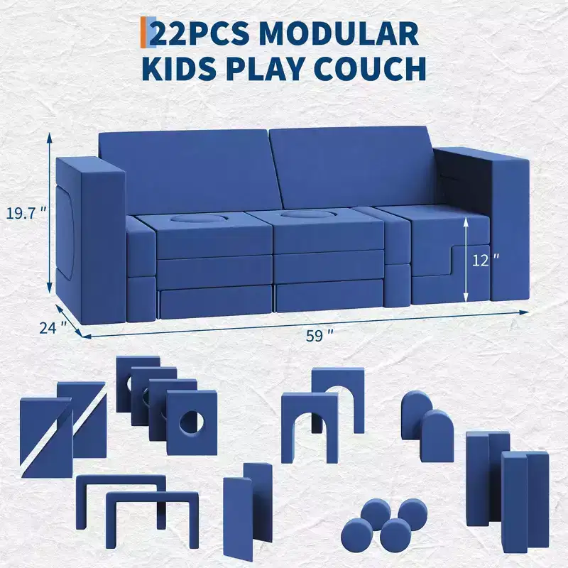 22PCS Kids Modular Play Couch, Climbing and Crawl Foam Play Set, Washable Convertible Foam Climbing Sofa for Playroom, Living Room
