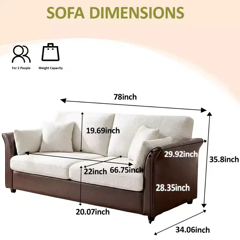 Dyonery 78 Inch 2-Seater Loveseat Sofa with 4 Throw Pillows,Fleece Fabric & PU Leather Upholstery,Comfy Couch Memory Foam Cushions,Tool-Free Assembly