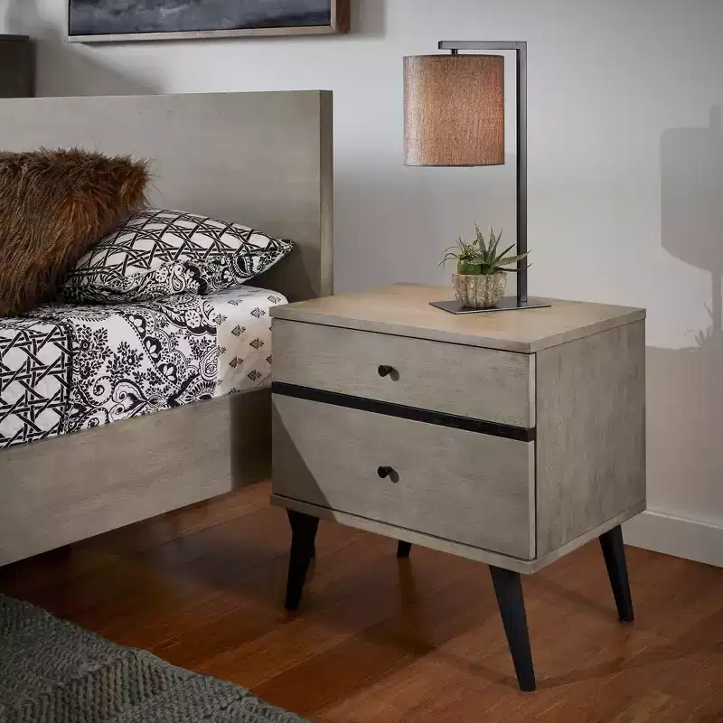 Sutro Mid-Century Modern Black Legs 2-Drawer Nightstand - Grey/Black - iNSPIRE Q