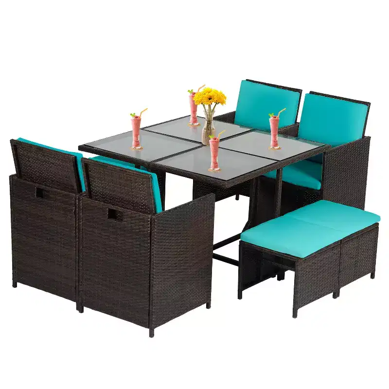 BestMassage Outdoor Patio Furniture Set with 4 Rattan Chairs, Khaki