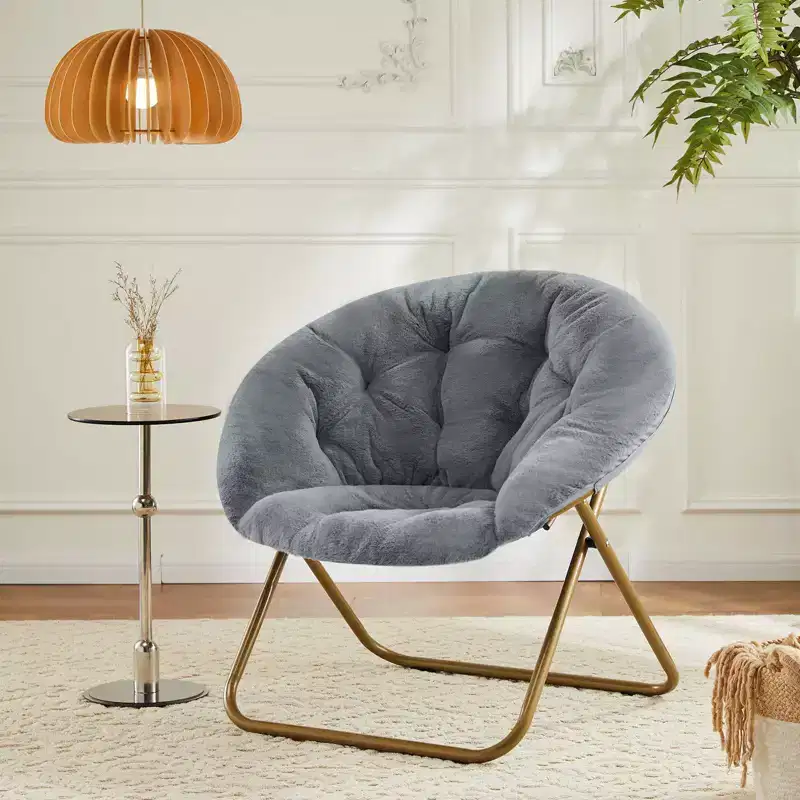 Modern Accent Living Room Chair, Faux Fur Upholstered Armchair with Sturdy Frame, Foldable Accent Chairs for Living Room, Bedroom, Office