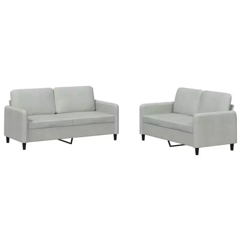 vidaXL 2 Piece Sofa Set in Light Gray Velvet - Comfortable Seating with Thick Padding and Durable Material for Living Room or Office Space
