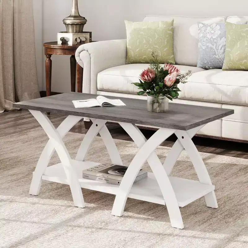 Costway 40 Coffee Table w/ Storage Shelf w/X-shaped Legs for Living Room Bedroom