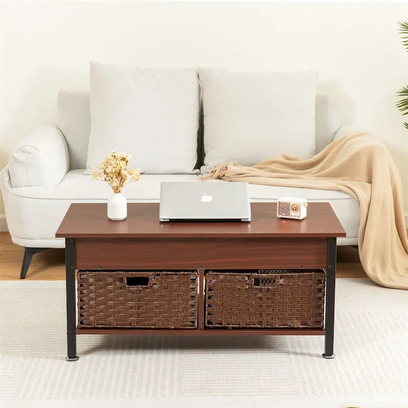 Metal Coffee Table with a Lifting Table and Hidden Storage Space