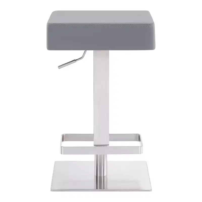 Kaylee Adjustable Faux Leather Metal Swivel Barstool: Brushed Stainless Steel, Footrest - Armen Living