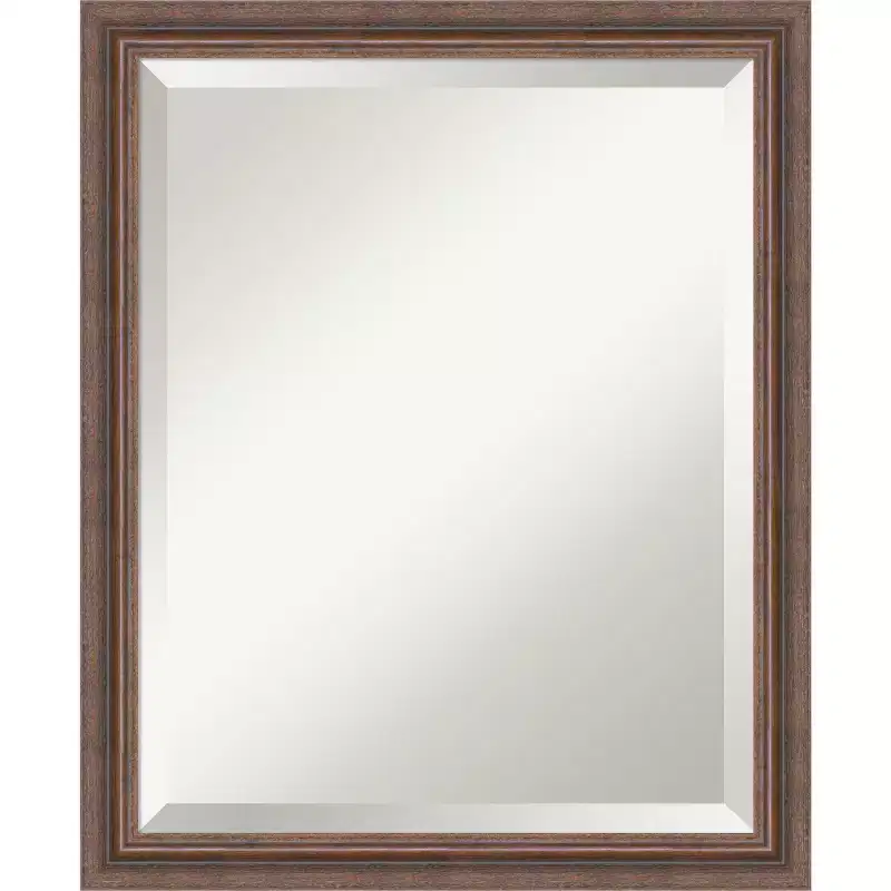 Amanti Art Distressed Rustic Brown Beveled Wood Bathroom Wall Mirror