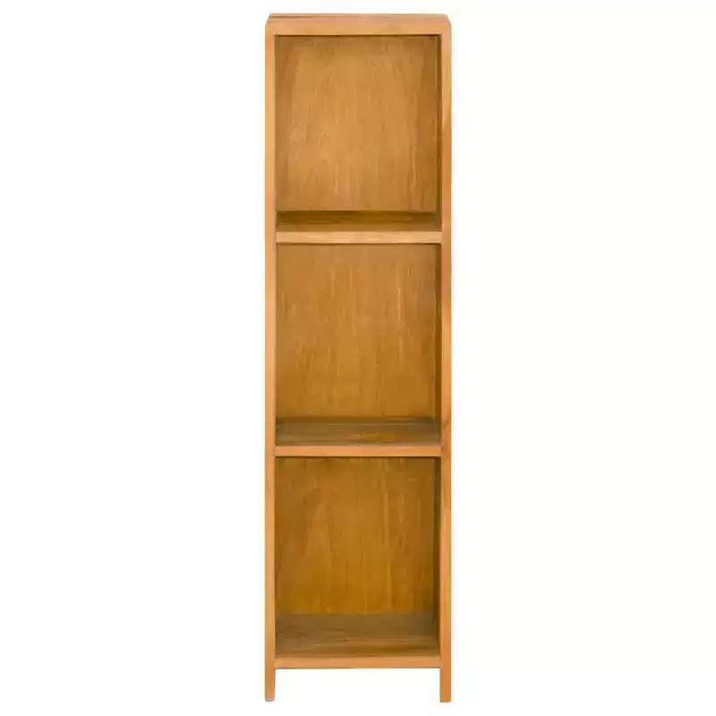 Brown Solid Teak Wood 4-Shelf Bookcase, Retro Style, 2-Person Assembly, 11.8×11.8×43.3 in