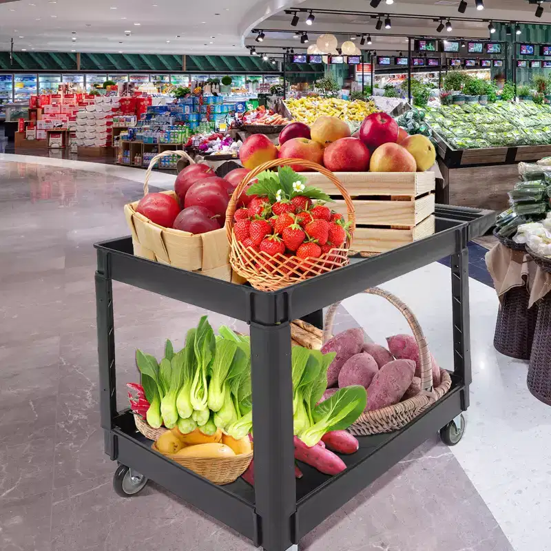 Cart, Multi-purpose Service Cart, 2-Tier Plastic Rolling Utility Cart with 360 Swivel Wheels, 500-pound Heavy Duty for Kitchen, Warehouse, Garage