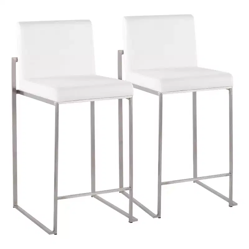 Set of 2 Fuji High Back Stainless Steel/Velvet Counter Height Barstools White - LumiSource