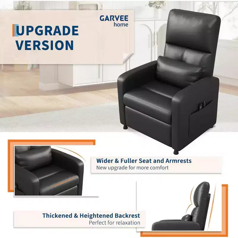 Ergonomic Power Recliner Chair - Massage & Heat Features, Adjustable Electric Recliner, Overstuffed PU Leather Single Sofa (Living Room Use)