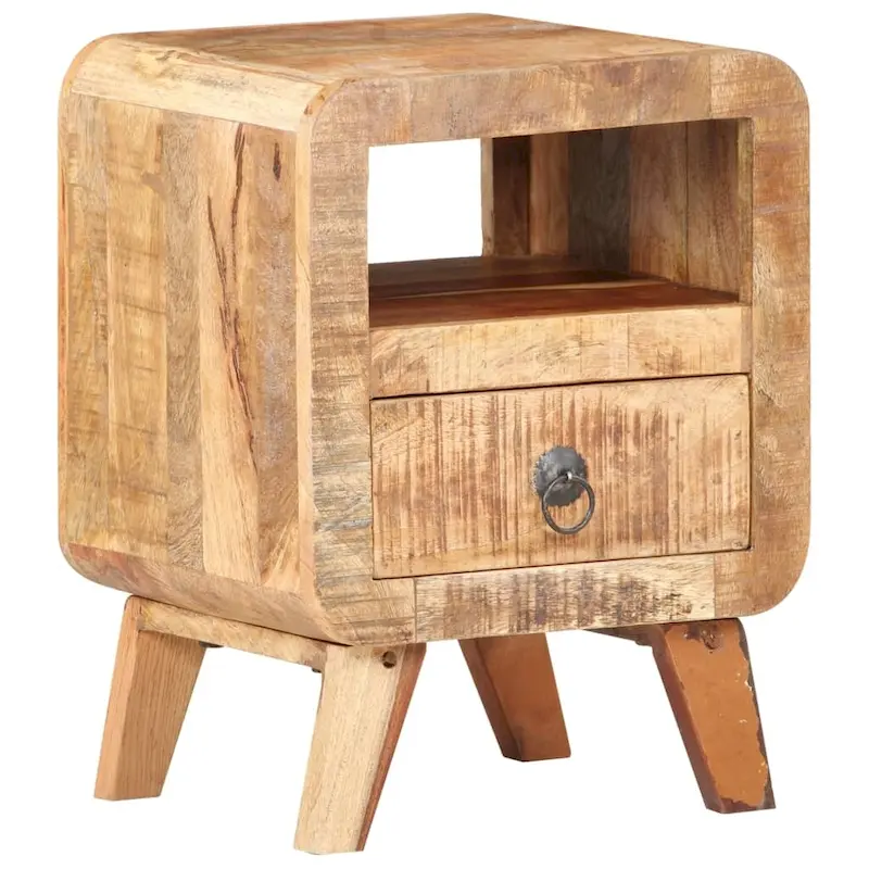 Cabinet Nightstand Side End Table with Solid Wood Legs for Bedroom - 11.8 x 11.8 x 16.1