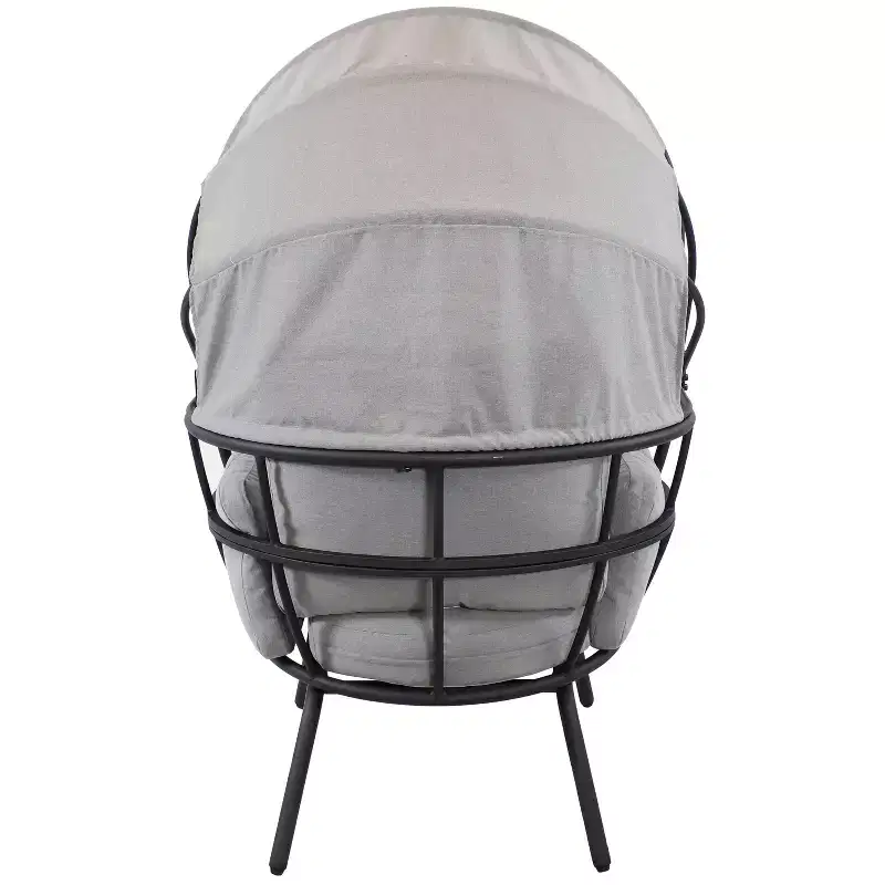 Sunnydaze Modern Luxury Patio Lounge Chair with Retractable Shade - Powder-Coated Aluminum Frame with Polyester Cushions and Canopy