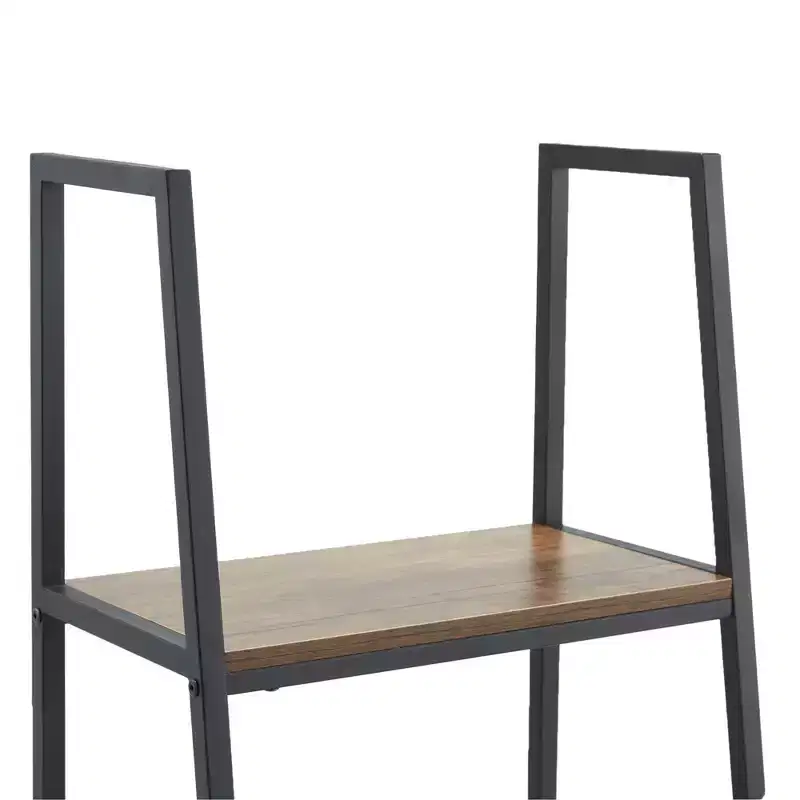 Freestanding Industrial 5 Tier Open Shelf Ladder Bookcase, Gray & Brown