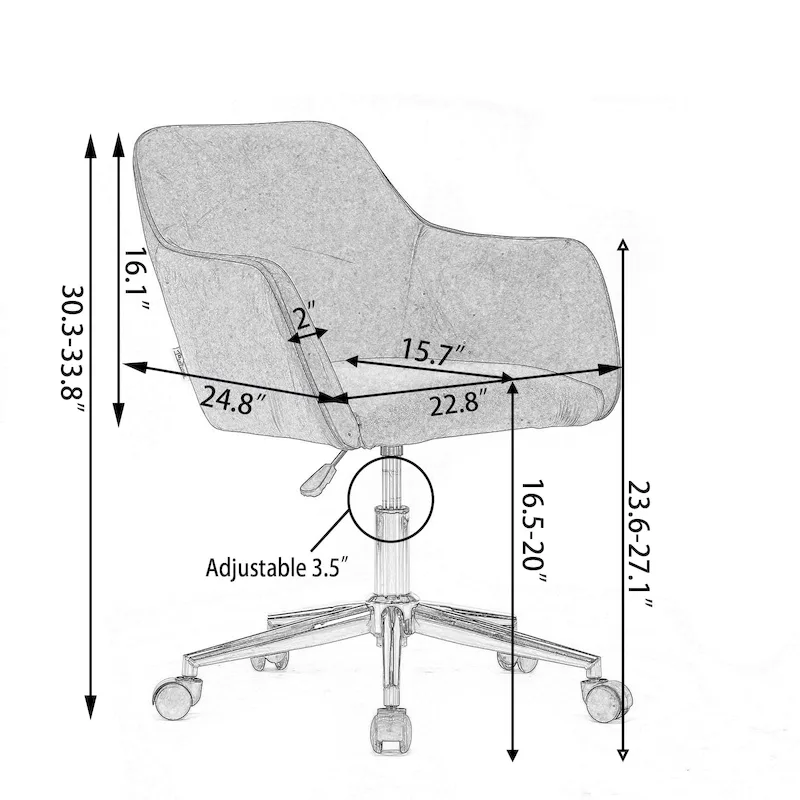 Modern Home Office Chair with Gold Metal Legs and Universal Wheels