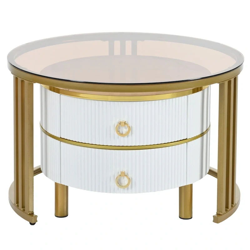 Mieres Modern Stackable Coffee Table, Nesting Coffee Table Set of 2, Side Tables with Brown Tempered Glass Tabletop