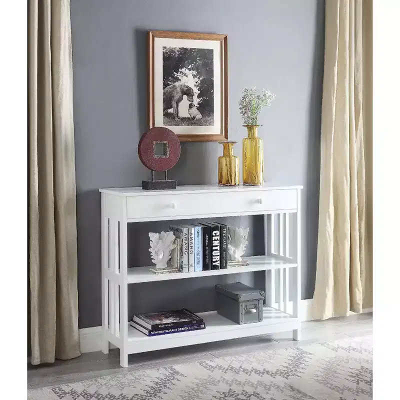 Mission Style 1-Drawer Console Table – White, Rectangle