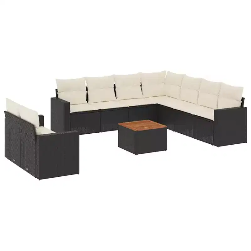 vidaXL Garden Sofa Set Black, Cream White