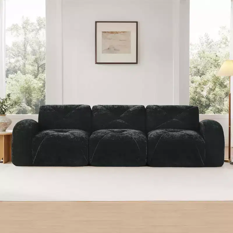 Clihome 110Boneless Sofa With Tufted,Soft Velvet Fabric,Modular Sectional Sofa,32D High Density Sponge,Anti-Slip Design,Ergonomic Design Bottom
