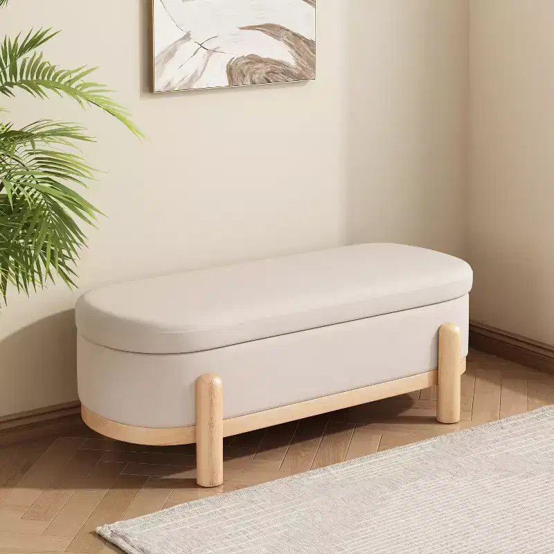 Leroy Modern Upholstered Storage Oval Ottoman with Solid Wood Legs