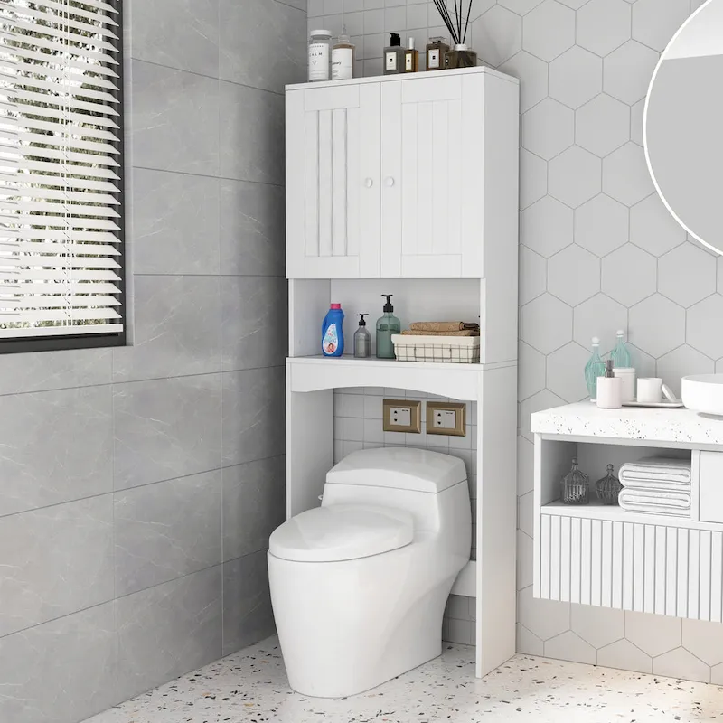 White Over-The-Toilet Bathroom Storage Cabinet for Home Bathroom - 23.6W x 9L x61.8H