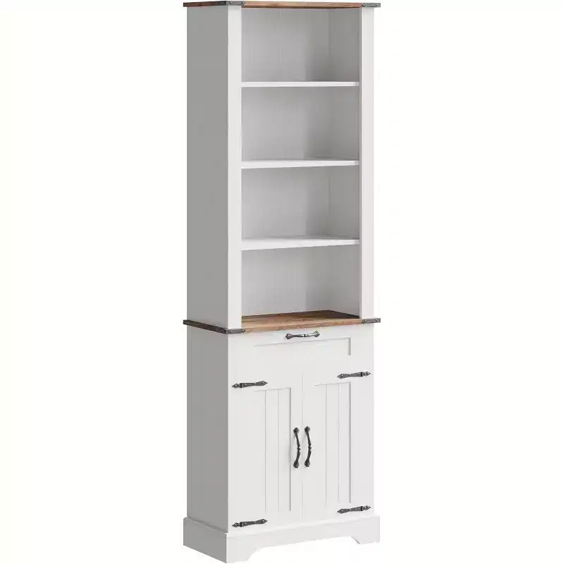 72 Tall Bookshelf with Storage Cabinet, 4 Tier Farmhouse Bookcase with Barn Door and Adjustable Shelves