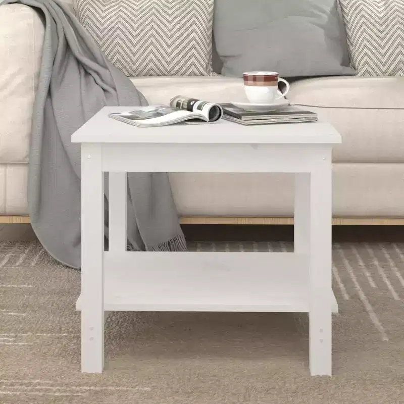 Coffee Table White Solid Pine Wood - 19.7 x 19.7 x 17.7