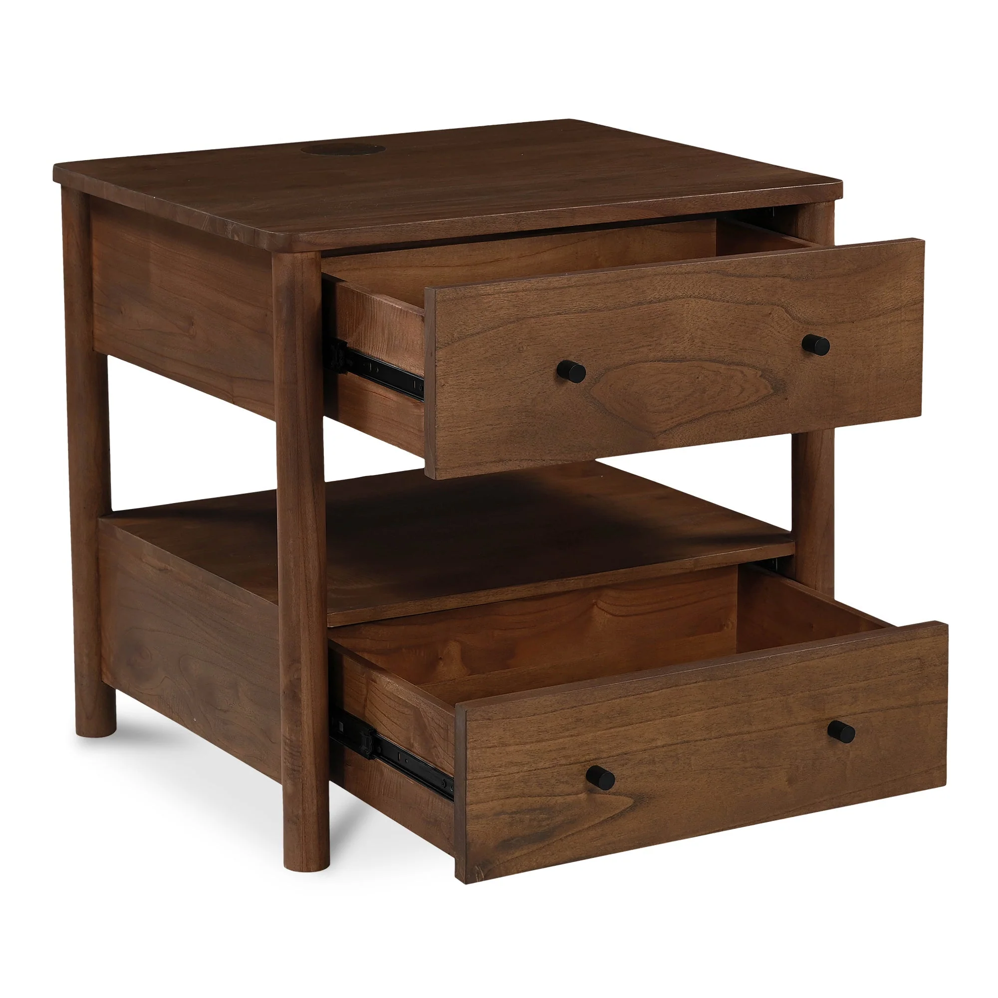 Smart Neem Wood & Mango Veneer Wireless Charging Nightstand with Dual Drawers for Bedroom