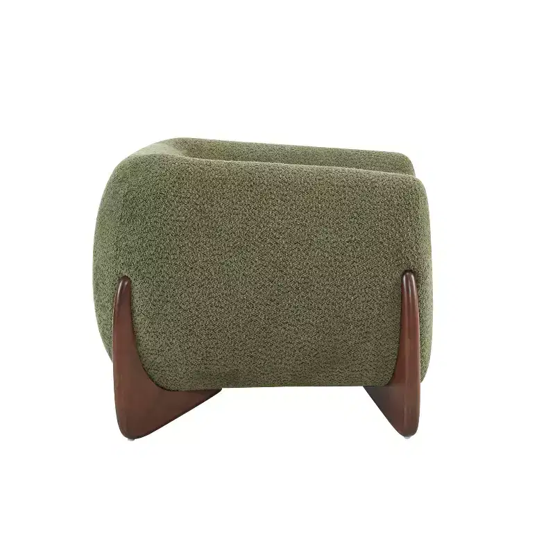 Birch Wood Boucle Upholstered Club Chair