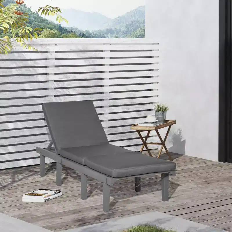 Chaise Lounge Chair for Outdoor Outdoor Chaise Lounge with 4-Position Adjustable Backrest and Cushion, Reclining Beach Lounge Chair for Deck