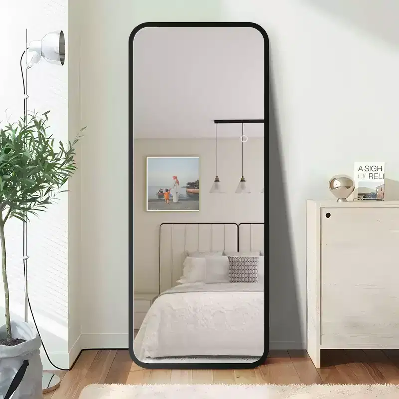 64*17in Modern Round Corner Standing Mirror, Mutifunction Full Body Mirror with Hanging Hole, Wall Mirror for Dressing Room, Living Room
