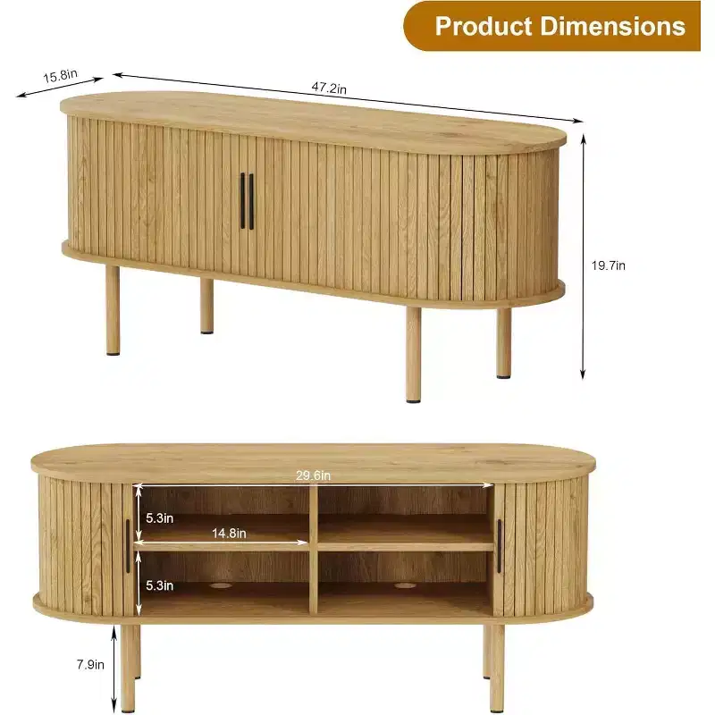 47.2 Inch TV Stand, Modern Entertainment Center with Sliding Doors and Storage, for Living Room, Bedroom