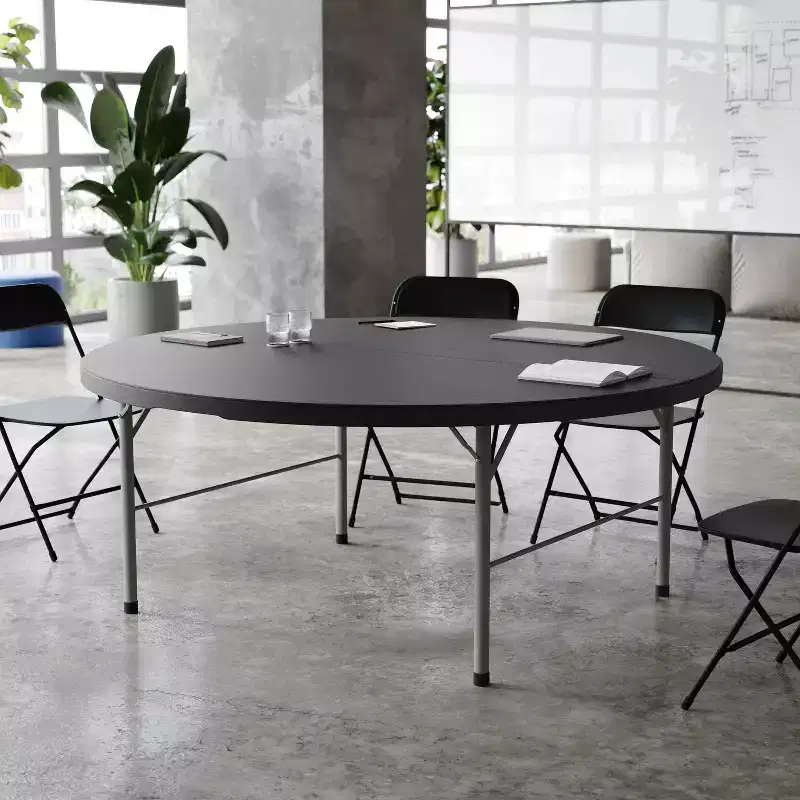 Flash Furniture 5.89-Foot Round Bi-Fold Plastic Banquet and Event Folding Table with Carrying Handle