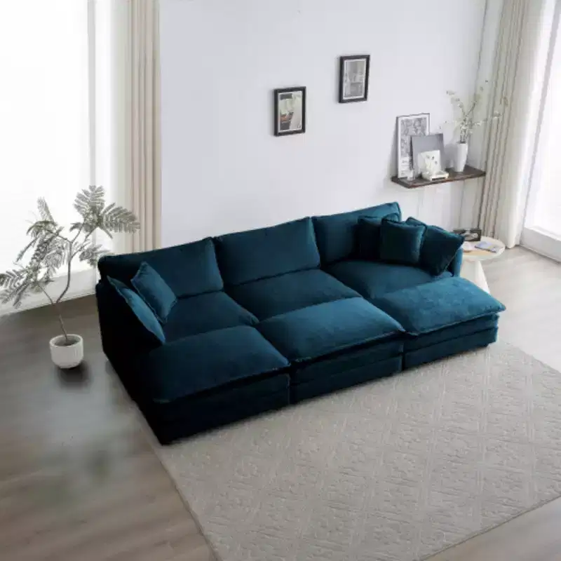 Maximize Your Comfort: Deep Seat U-Shaped Modular Sofa - 6 Seats, 3 Ottomans, 5 Pillows for Ultimate Relaxation