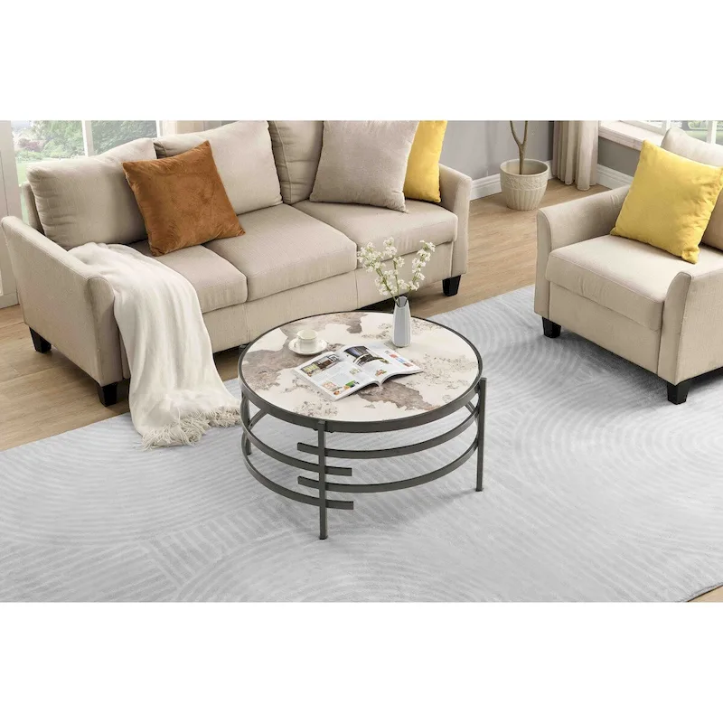 Gray / Golden / Silver Sintered Stone Top Coffee Table with Metal Frame, for 1