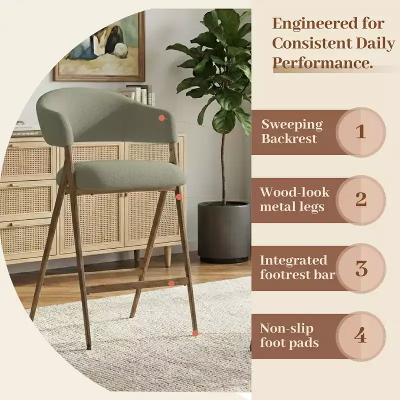 Soft Fabric Dining Chair with Sweeping Backrest & Wood-Look Legs, Kitchen Side Chair with Integrated Footrest