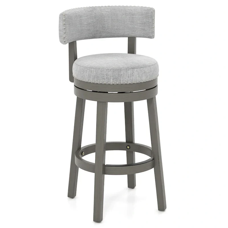 Swivel Bar Stool with Upholstered Back Seat and Footrest