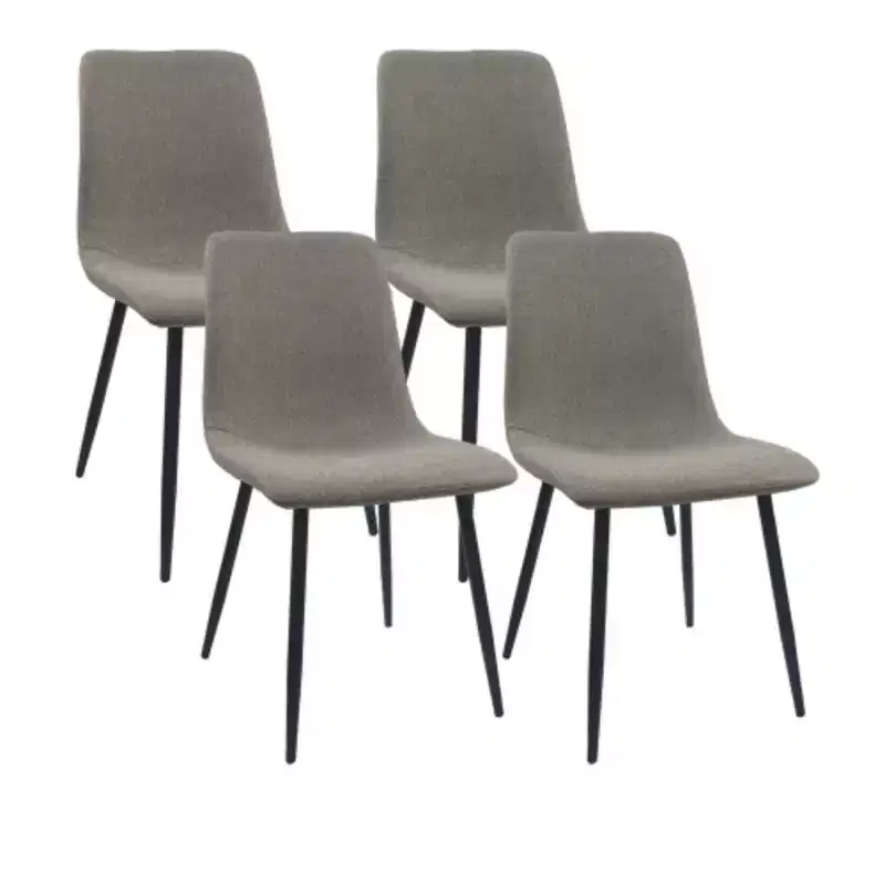 Set of 4 Linen Upholstered Dining Chairs with Black Metal Legs