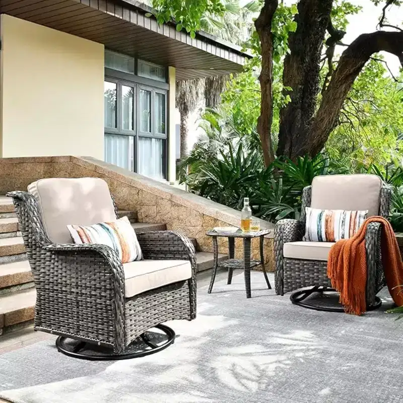 HOMLUX 3 PCS Outdoor 360Swivel Rocker Chairs Set Patio Bistro Seating Set with Side Table & Cushion