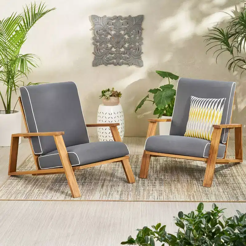 Paloma 2pk Outdoor Acacia Wood Club Chairs with Cushions - Teak/Dark Gray - Christopher Knight Home