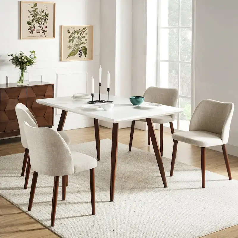 Solid Wood Dining Chair Set of 4 with Curved Backrest