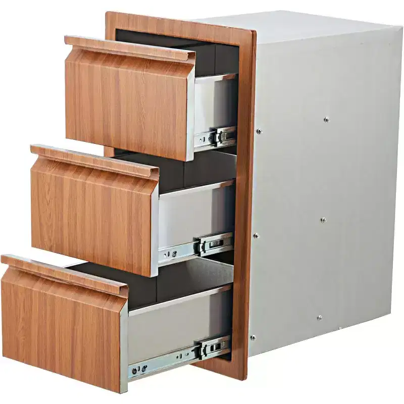 Acekool Outdoor Kitchen 14x24x18 Triple Drawer, Stainless Steel Storage Cabinet for Patio Grill Island, Brown