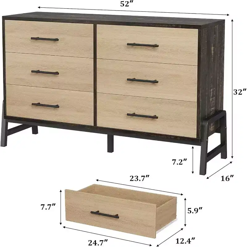 COZONY 6-Drawer Wide Dresser, Large Storage Wood Cabinet, Freestanding Closet Organizer for Bedroom Living Room Entryway