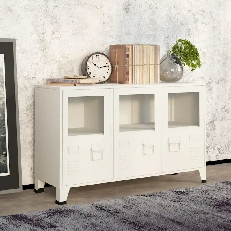 vidaXL Sideboard Industrial Storage Cabinet for Living Room Metal and Glass - 41.3 x 13.8 x 24.4