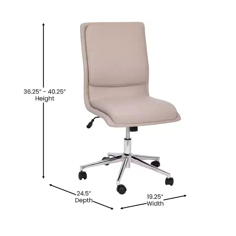 Mid-Back Armless Swivel Task Office Chair Bonded Leather Adjustable Metal Base
